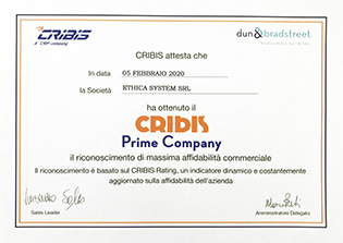 Ethica System riceve attestato Prime Company Cribis